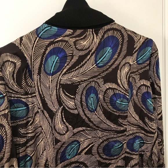 Etcetera silk spandex peacock print turtle neck long sleeve top - Picture 9 of 14